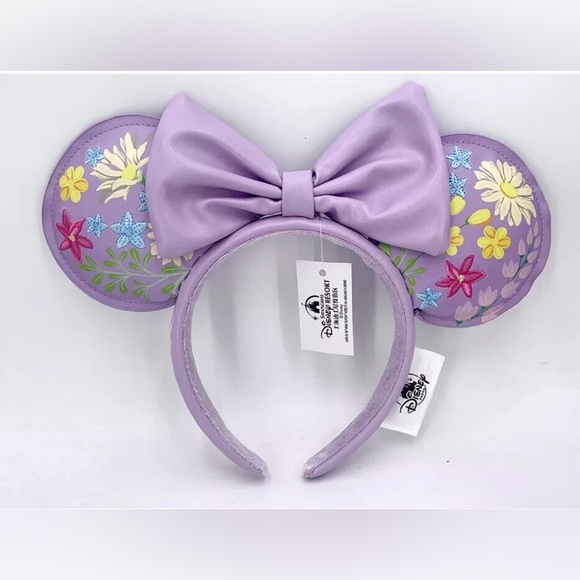 New Disney Parks Headband Purple Flowers Loungefly Minnie Mouse Ears.